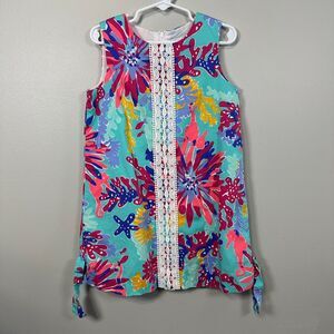 Lilly Pulitzer Girls Size 6 Shift Dress Ember Aqua Trippin Floral Sleeveless